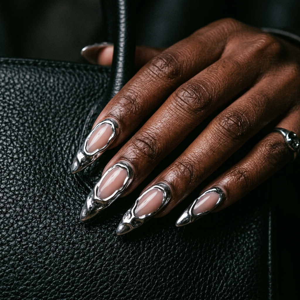 3D molten metal outlines are the coolest trend to find at nails near me.