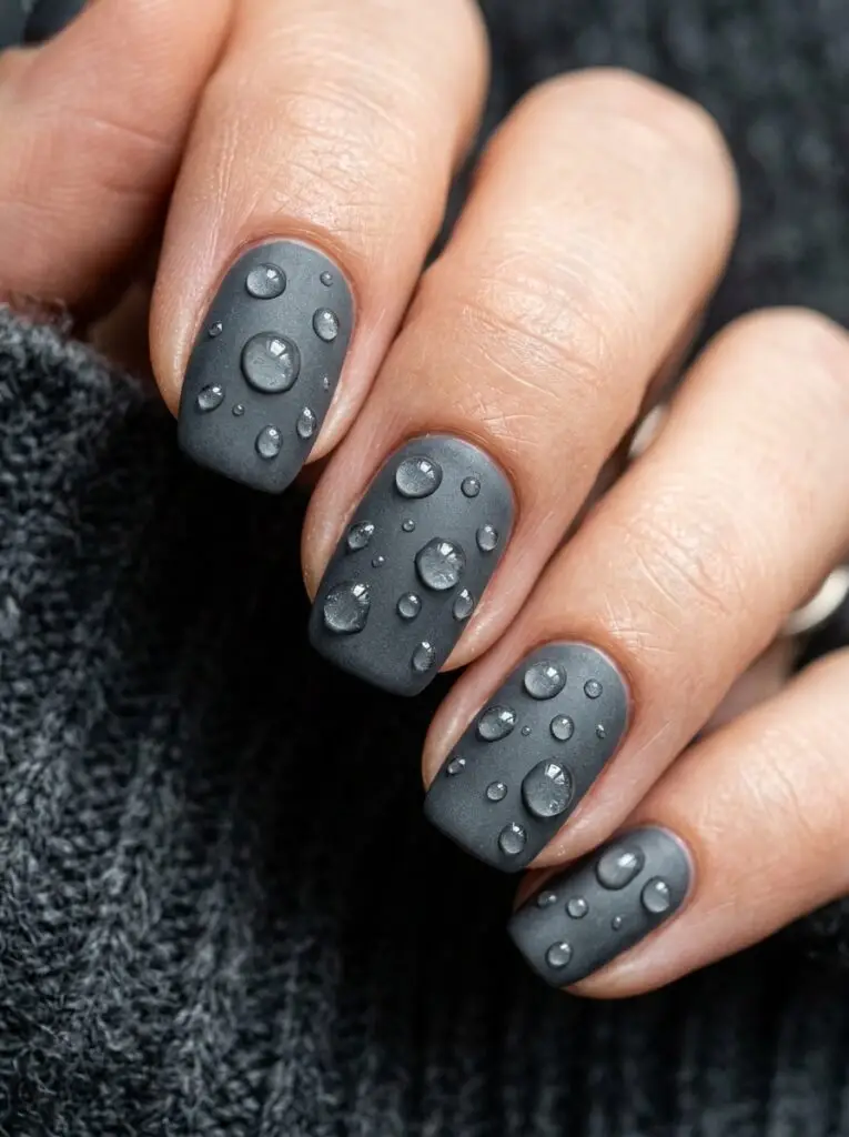 3D water droplet nail texture art.