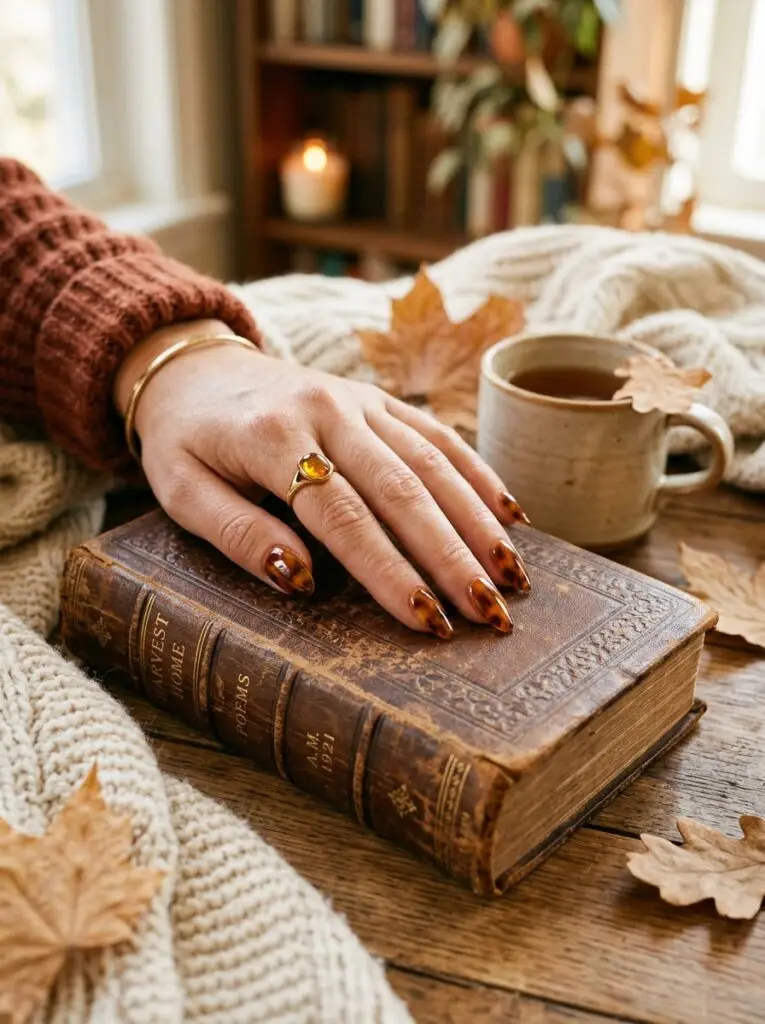 Classic tortoise shell nail design for 2026.