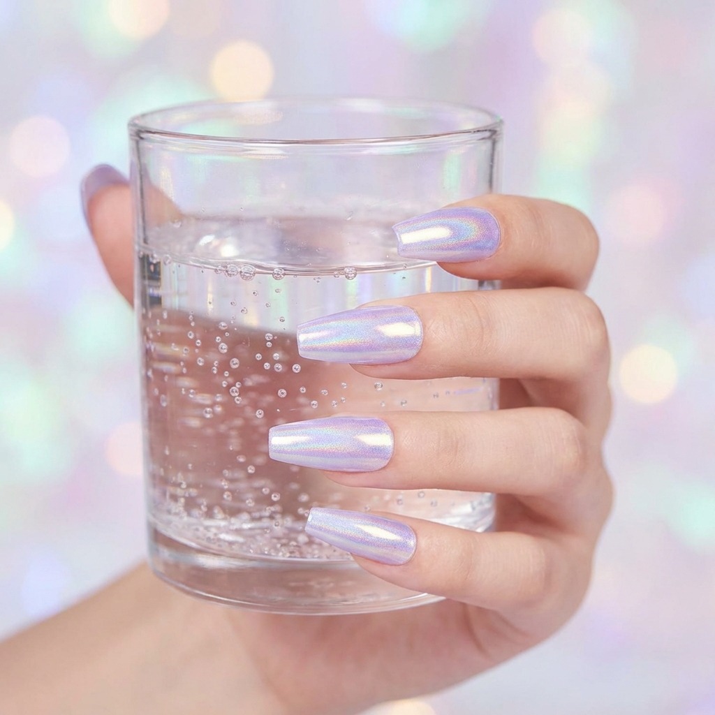 Iridescent soap bubble spring nails 2026 design.