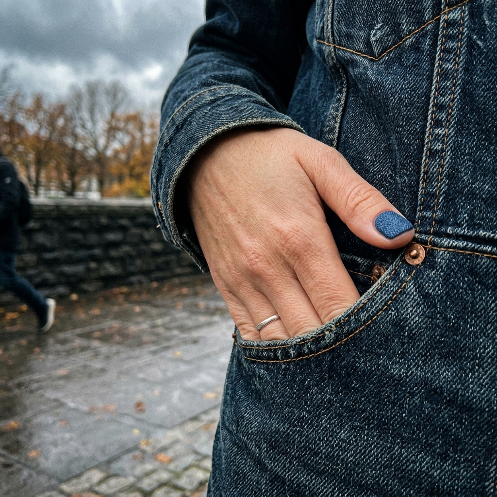 Matte blue denim textured spring nails 2026.