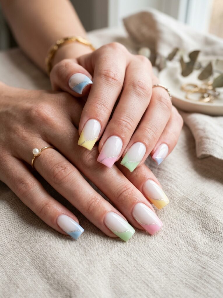Milky white nails with a tiny minimalist bunny silhouette.