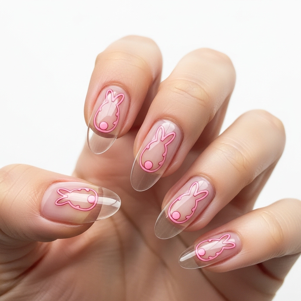 Modern negative space pink peep easter nails.