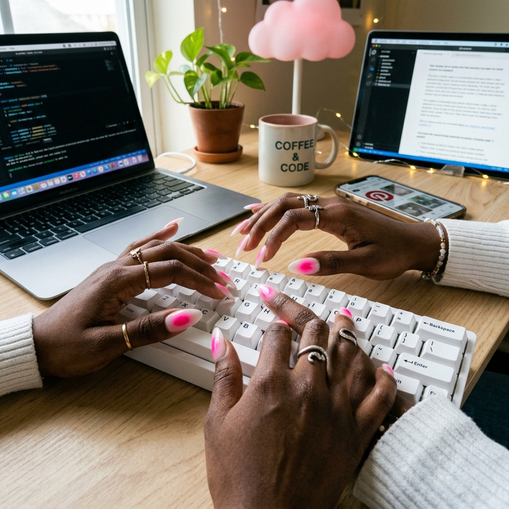 Neon pink aura airbrush design to get at the best nails near me salons.