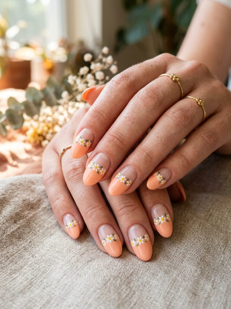 Soft lilac nails with delicate white lace stamping.