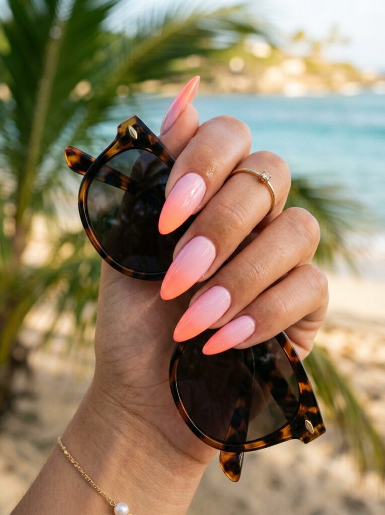 Solid sage green nails with a thin gold french tip.