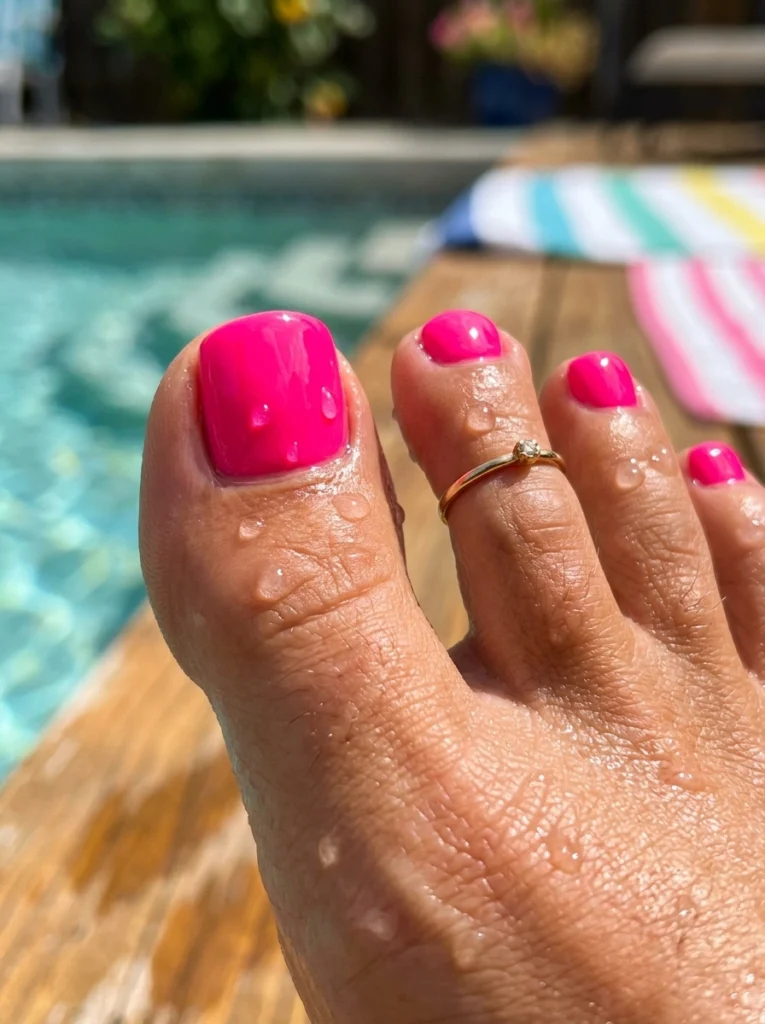 Burnt orange summer 2026 pedicure colors on terracotta.