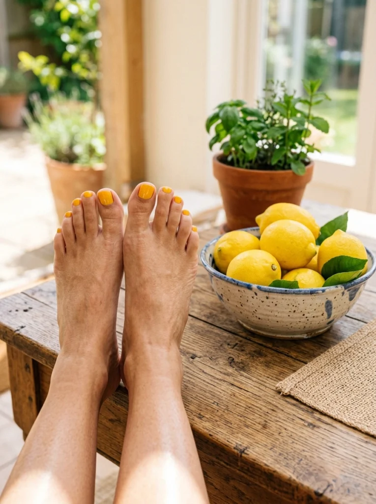 Neon pistachio summer 2026 pedicure colors on a poolside background.