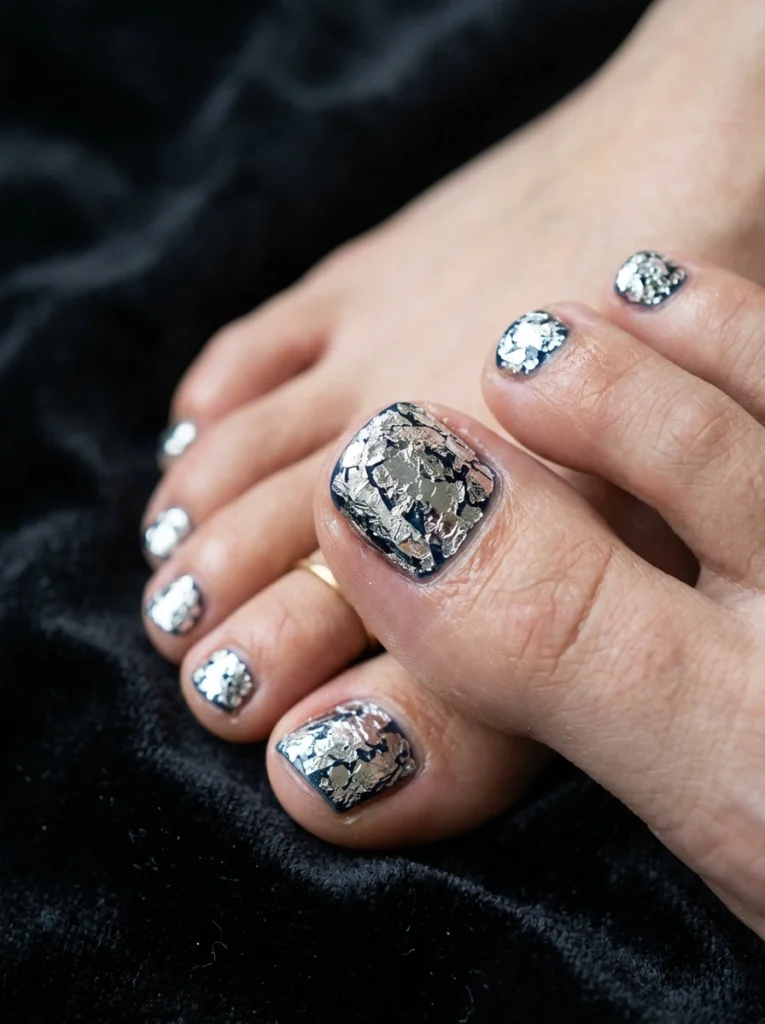 silver foil trending toenail shades for summer.